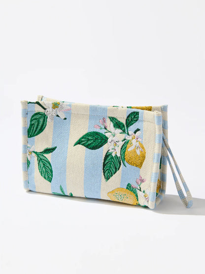 Blue Lemon Stripe Jacquard Wristlet Pouch