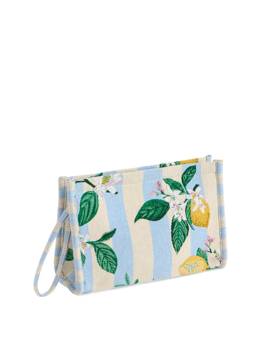 Blue Lemon Stripe Jacquard Wristlet Pouch