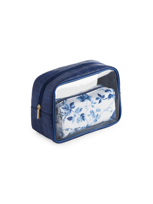 Pretty Navy Flower Cosmetic Cases, Set of 2