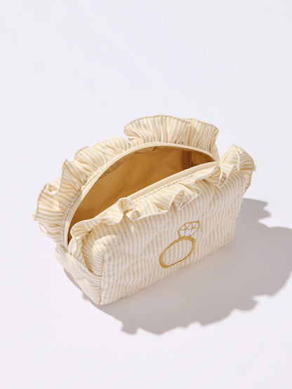 Beige Ruffle Ring Bling Small Zip Pouch