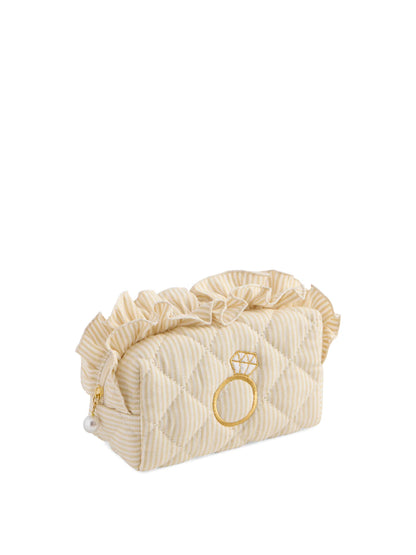 Beige Ruffle Ring Bling Small Zip Pouch