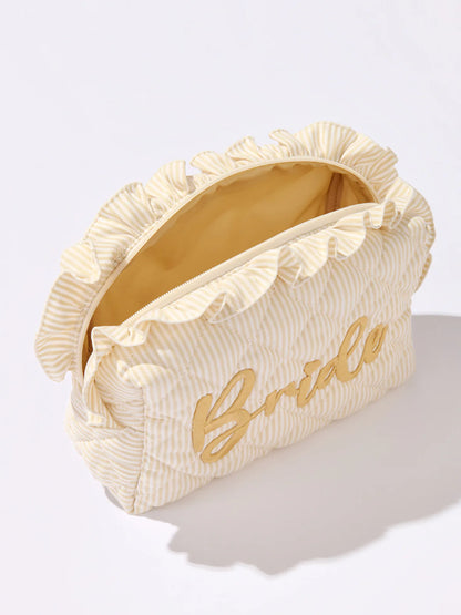 Beige Ruffle "Bride" Large Zip Pouch