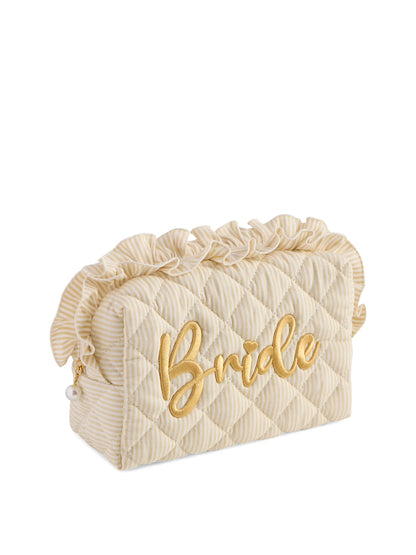 Beige Ruffle "Bride" Large Zip Pouch