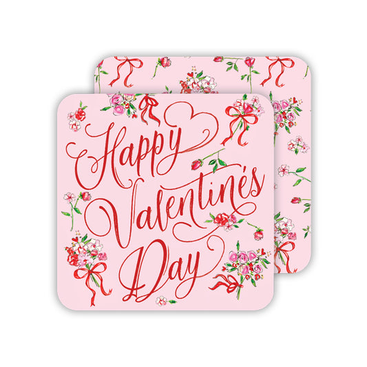 Happy Valentine's Day Handpainted Floral Bouquets Paper Coaster