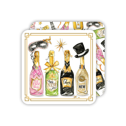 Handpainted New Year Bottles Square Coaster