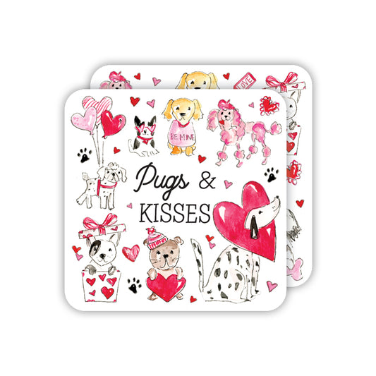 Pugs & Kisses Handpainted Party Pooches Square Coaster