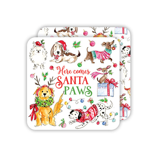 Here Comes Santa Paws Christmas Canines Square Coaster