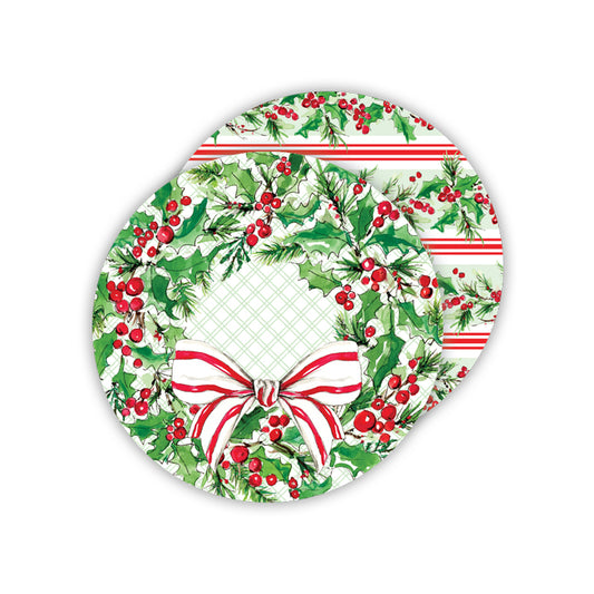 Holly Wreath with Bow Round Coaster