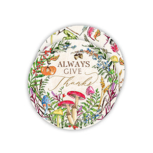 Always Give Thanks Handpainted Woodland Floral Round Coaster