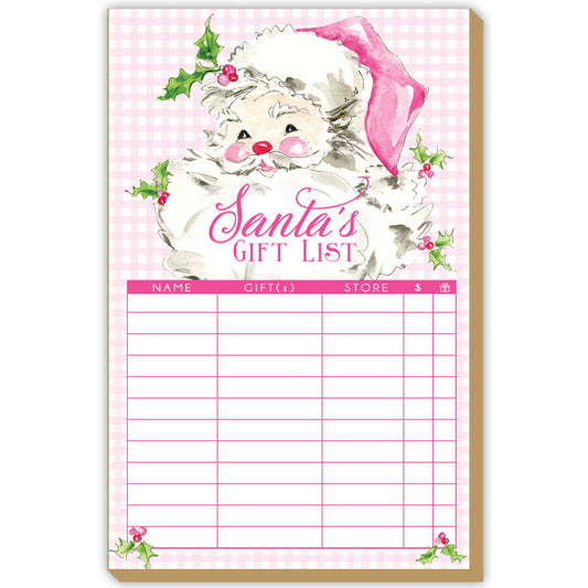 Santa's Gift List Handpainted Pink Santa Luxe Large Notepad