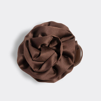 Satin Rosette Medium Flat Cloud Clip - Chocolate