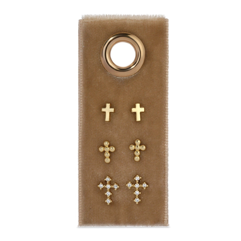 Gold Multi Cross Velvet Set/3 Stud Gift Set