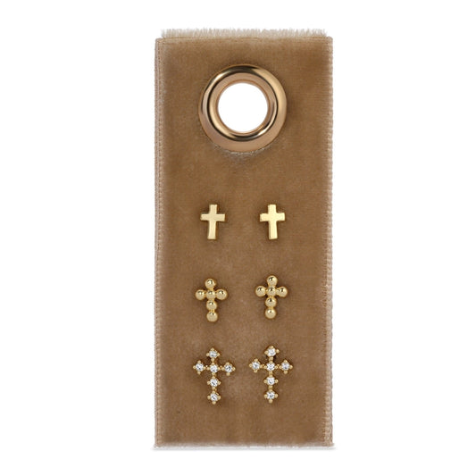 Gold Multi Cross Velvet Set/3 Stud Gift Set