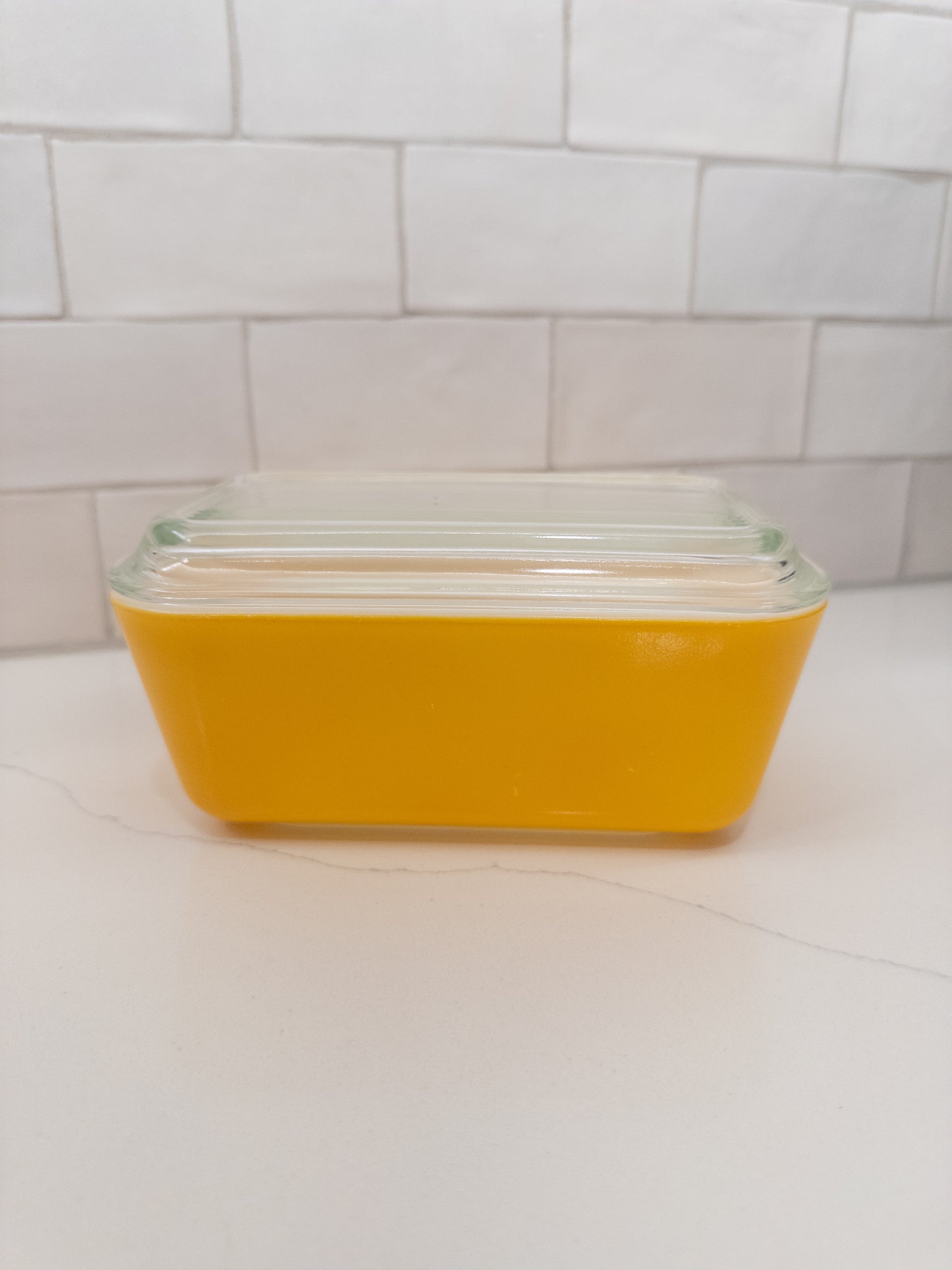 Vintage Pyrex 502 Yellow Refrigerator Dish w/ Lid