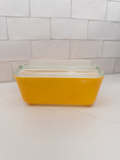 Vintage Pyrex 502 Yellow Refrigerator Dish w/ Lid