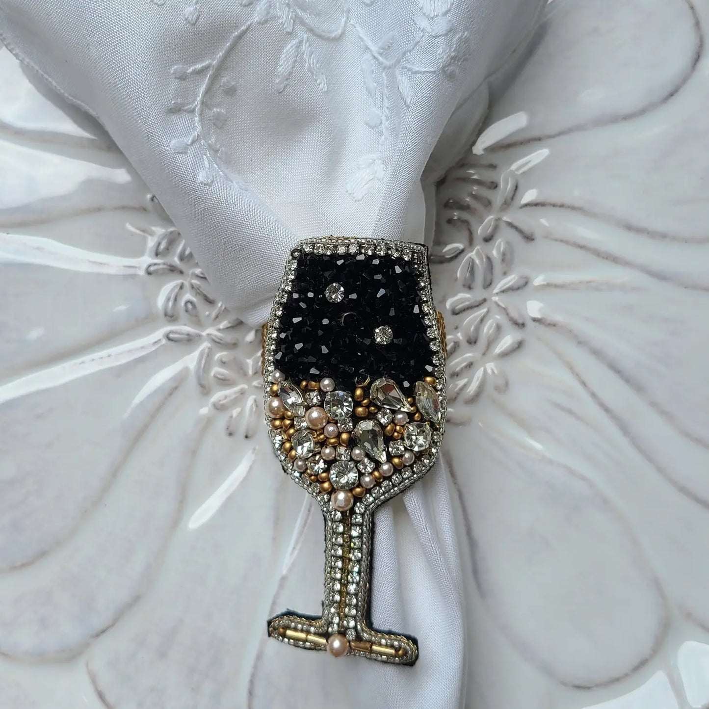 New Years Champagne Beaded Napkin Holder