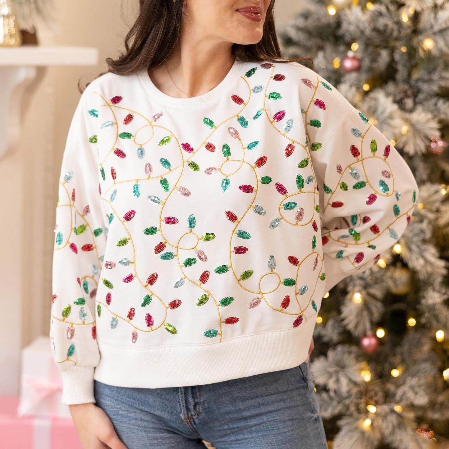 Sequin Christmas Lights Sweatshirt