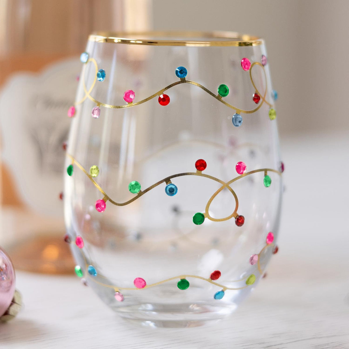 Stemless Wine Glass | Rhinestone Lights