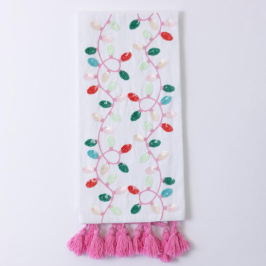 Embellished Christmas Lights Tea Towel