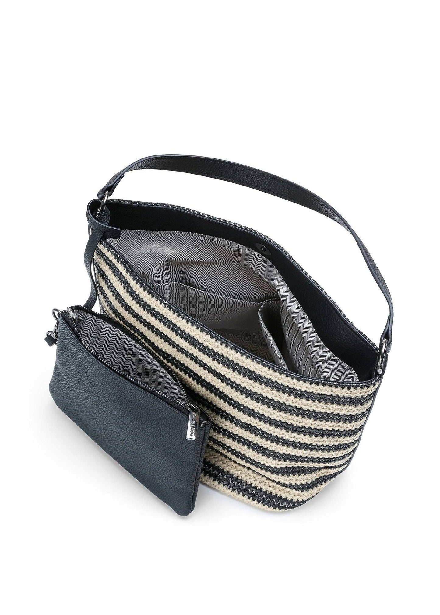 Celine Tropez Raffia Shoulder Bag Beige and Black Striped