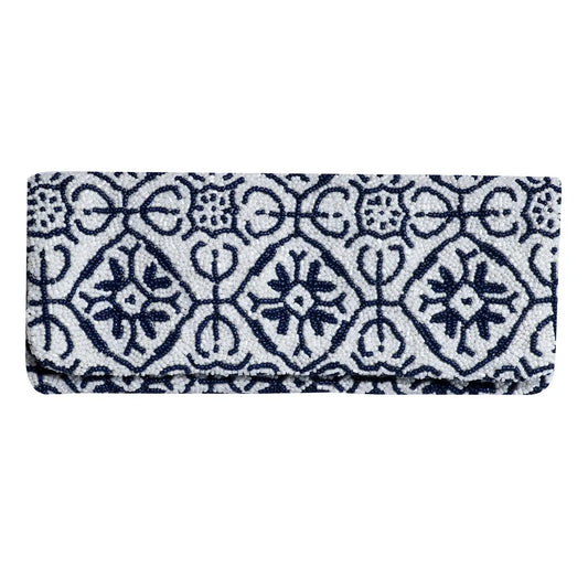 White & Navy Fold Over Clutch