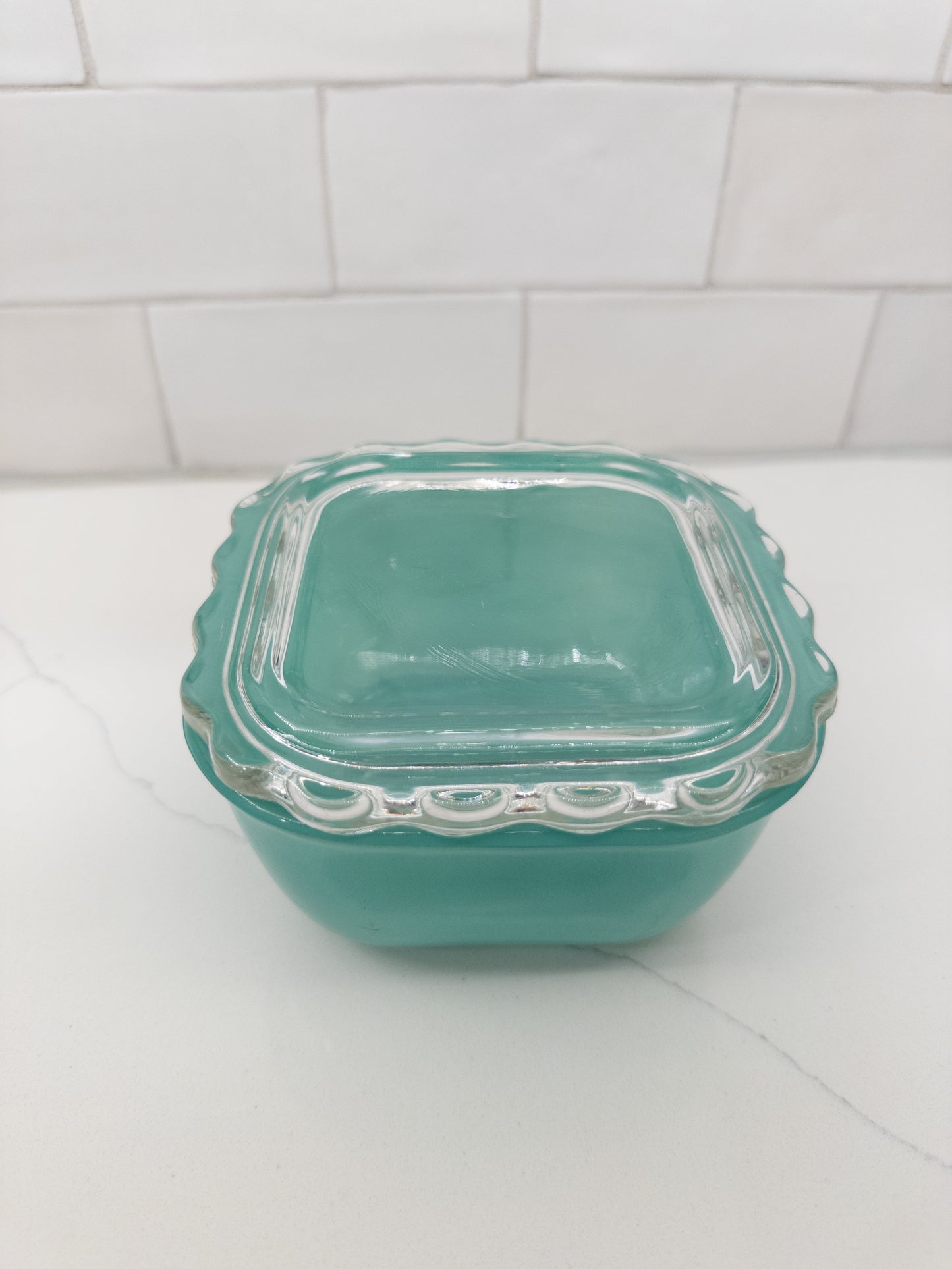 S/2, Vintage Jeannette Refrigerator Dishes w/ Ruffed Rims