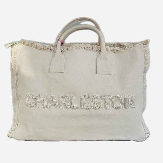 Custom Fringe Canvas Tote, Pearl Beads