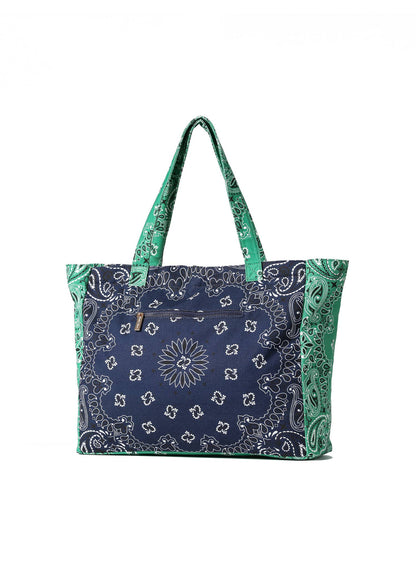 Bailey Navy/Green Bandana Print Canvas Tote