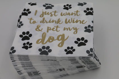 Drink Wine and Pet My Dog Cocktail Napkin