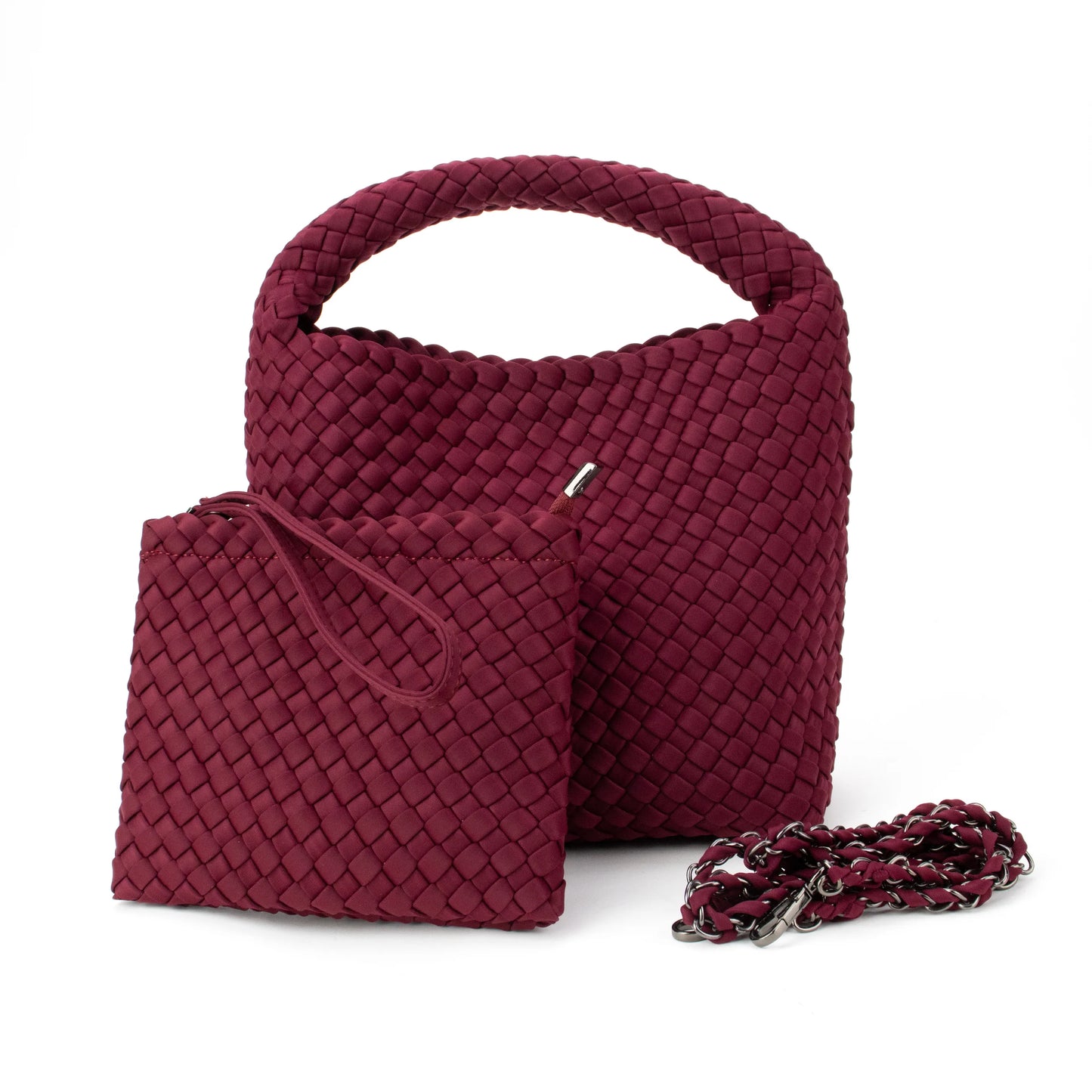 Shelly Woven Bucket Bag - Burgundy