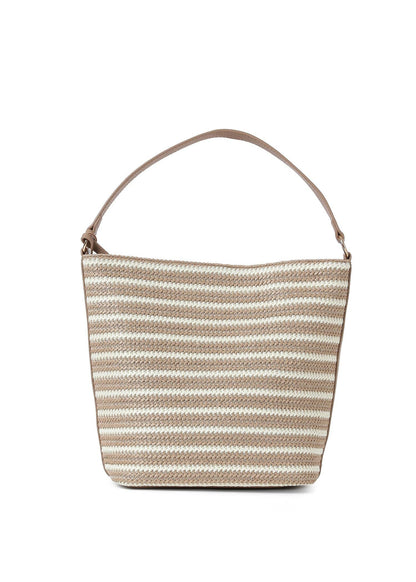 Celine Capri Raffia Shoulder Bag Beige and Tan Striped