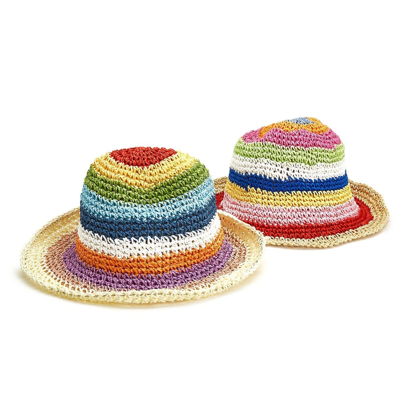 Rainbow Striped Paper Hand Crochet Bucket Hat