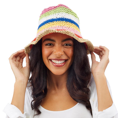 Rainbow Striped Paper Hand Crochet Bucket Hat