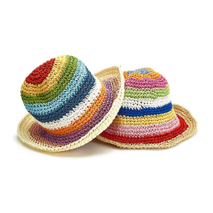 Rainbow Striped Paper Hand Crochet Bucket Hat