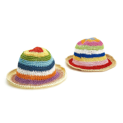 Rainbow Striped Paper Hand Crochet Bucket Hat