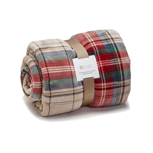 Tartan and Sherpa Double Sided Throw