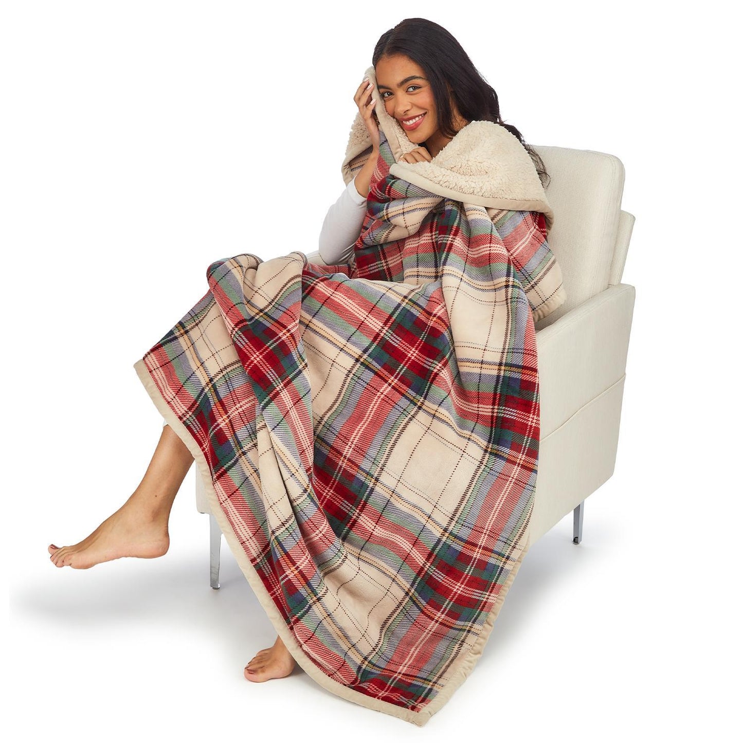 Tartan and Sherpa Double Sided Throw