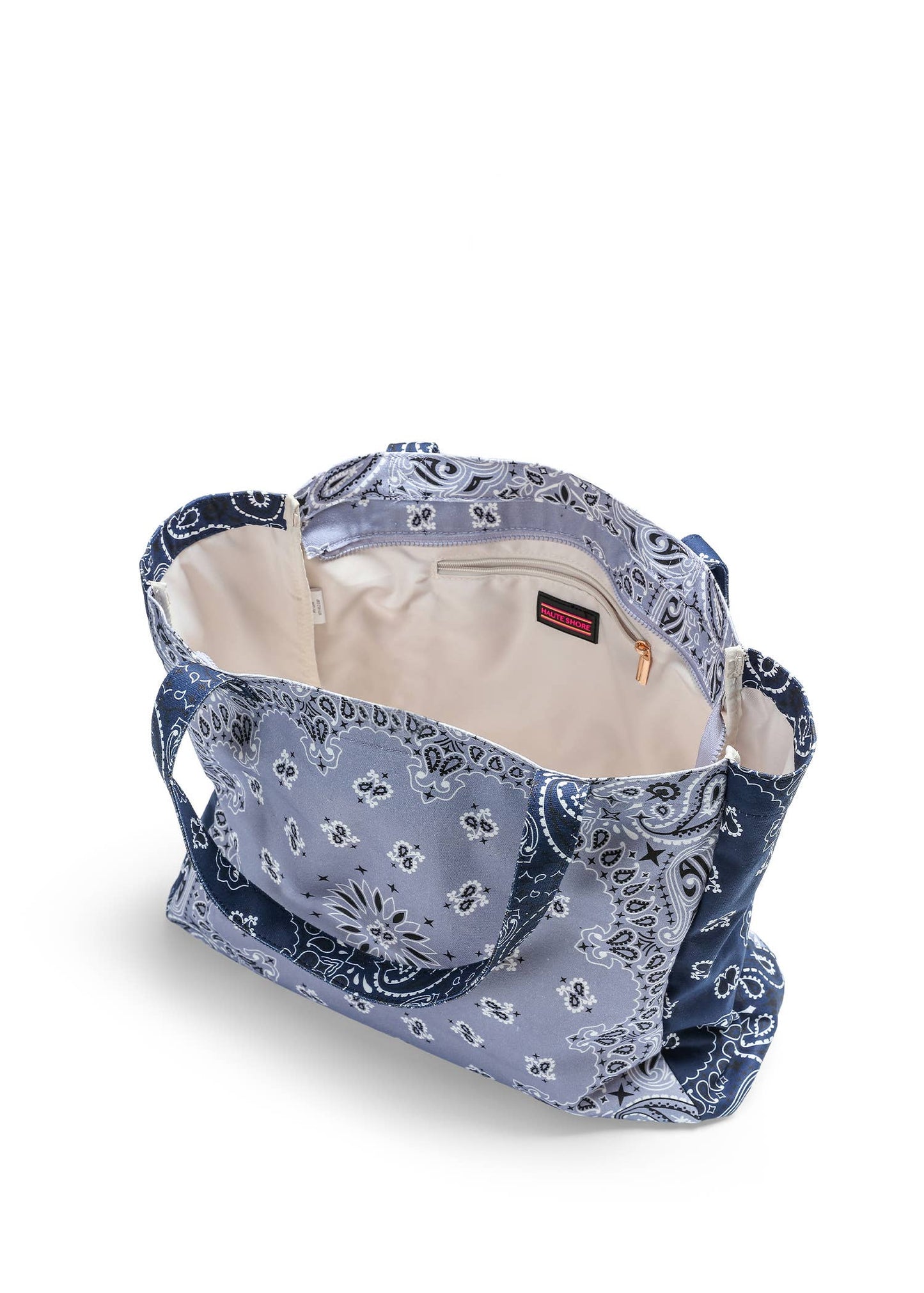 Bailey Light Blue/Navy Bandana Print Canvas Tote