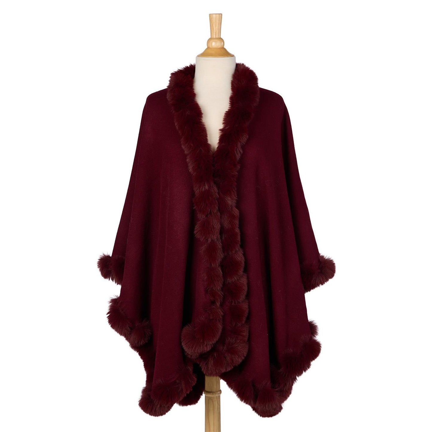 Burgundy Faux Fur Trim Wrap