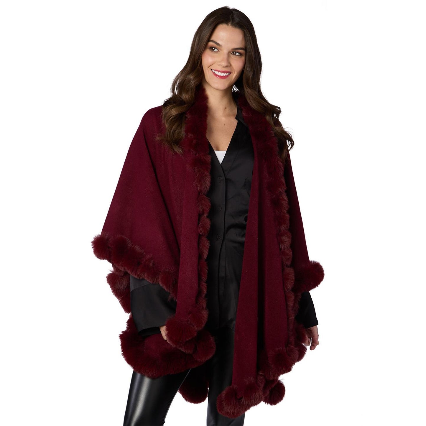Burgundy Faux Fur Trim Wrap