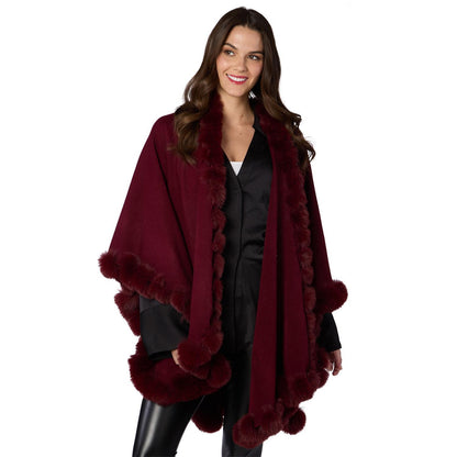 Burgundy Faux Fur Trim Wrap