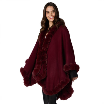 Burgundy Faux Fur Trim Wrap