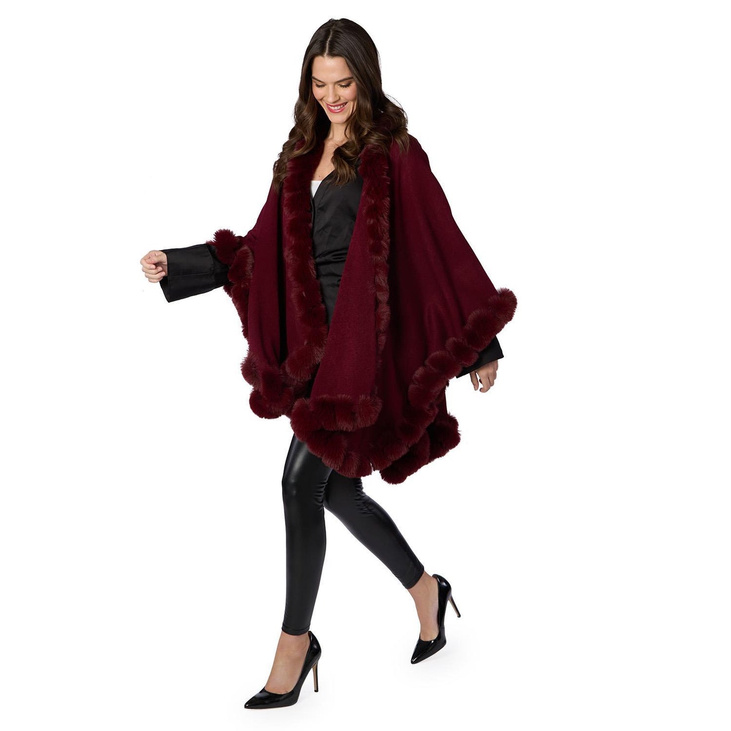 Burgundy Faux Fur Trim Wrap