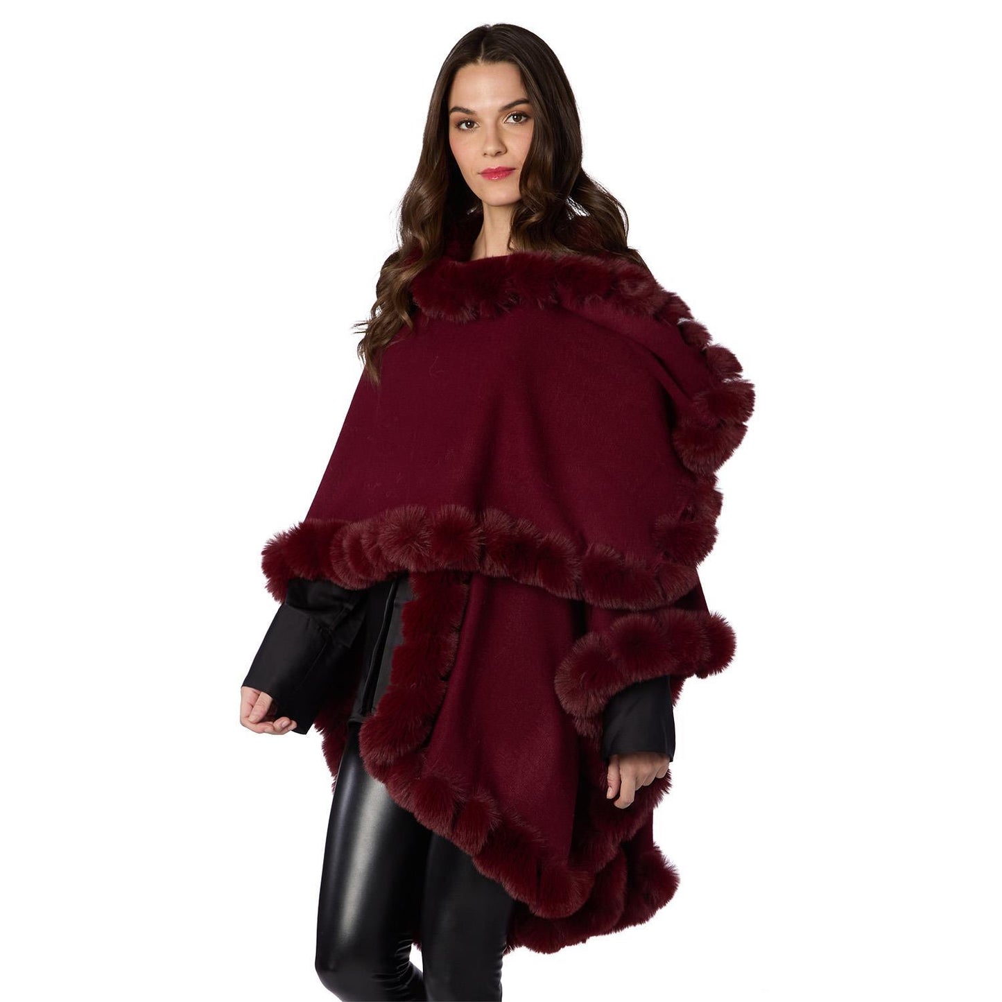 Burgundy Faux Fur Trim Wrap
