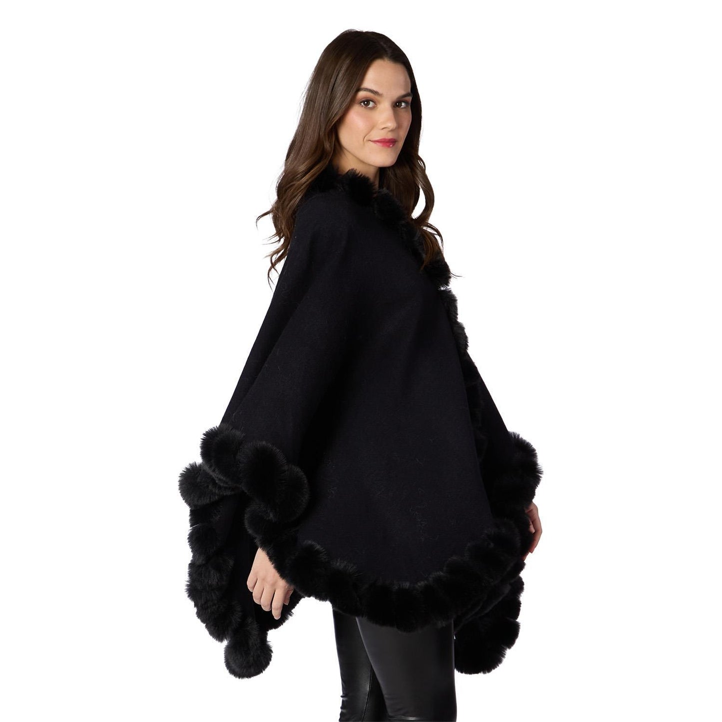 Black Faux Fur Trim Wrap