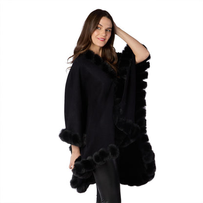 Black Faux Fur Trim Wrap