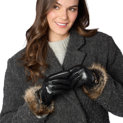 Vegan Leather Faux Fur Cuff Glove