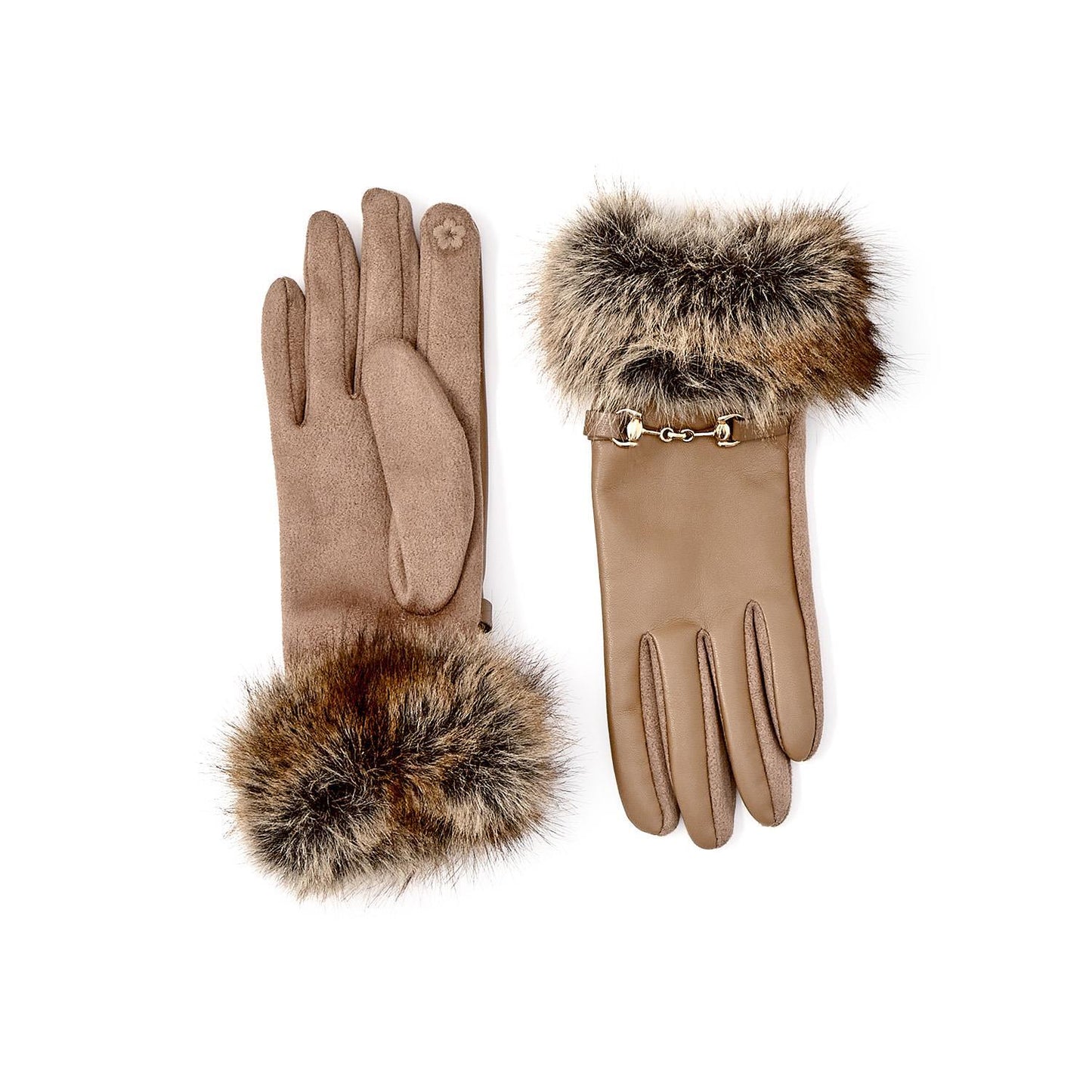 Vegan Leather Faux Fur Cuff Glove