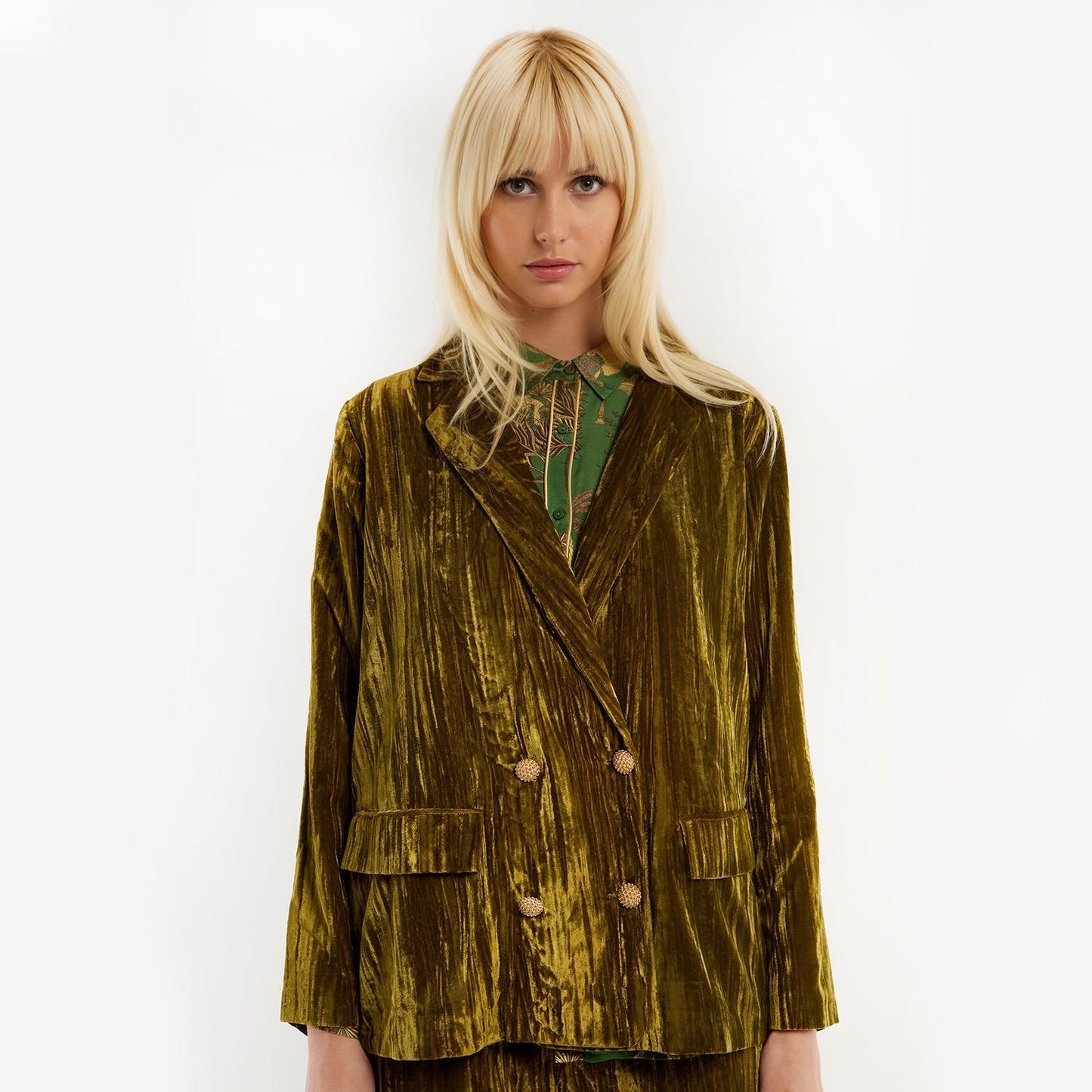 Crushed Velvet Jacket Olive