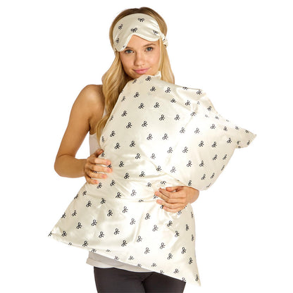 Black Bow Satin Pillowcase and Eye Mask Set
